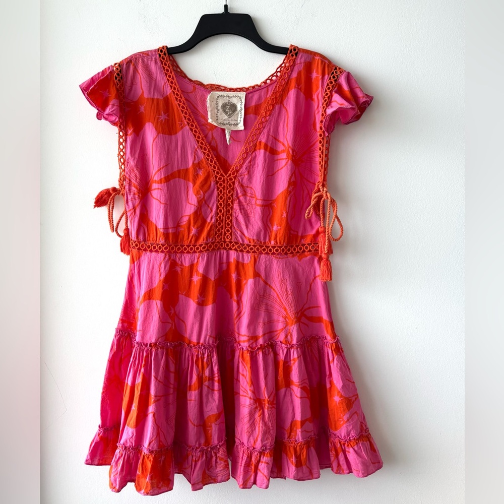 Anthropologie Vivid Pink and Orange Mini Dress